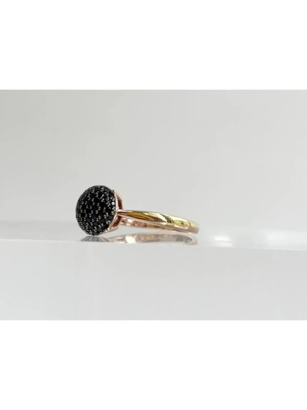 Black Spinel Pave Vermeil Gold Overlay Sterling Silver 925 Vintage Ring - sz 10